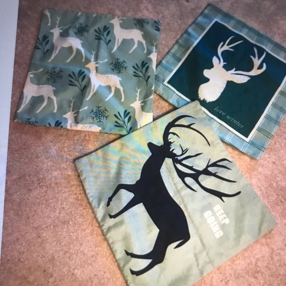 3 Deer vintage Print Throw Pillow Covers in Sage Green and Teal